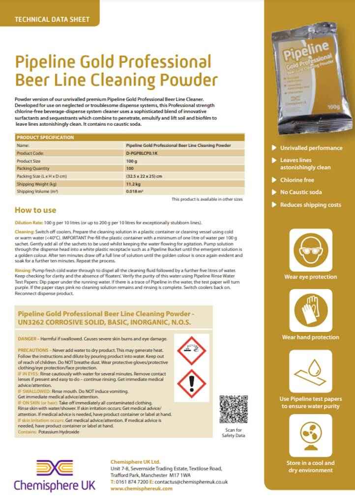 Professional Beer Line Cleaning Powder – Pipeline Gold 100g for Expert Cleanliness