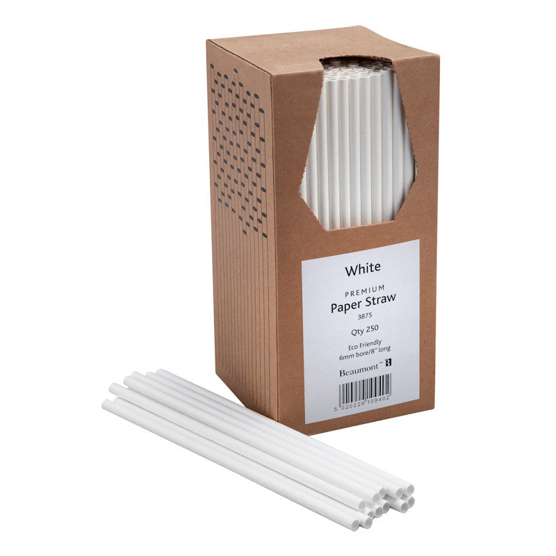 Paper Straws | White 8" (Pack of 250) | Eco-Friendly & Durable
