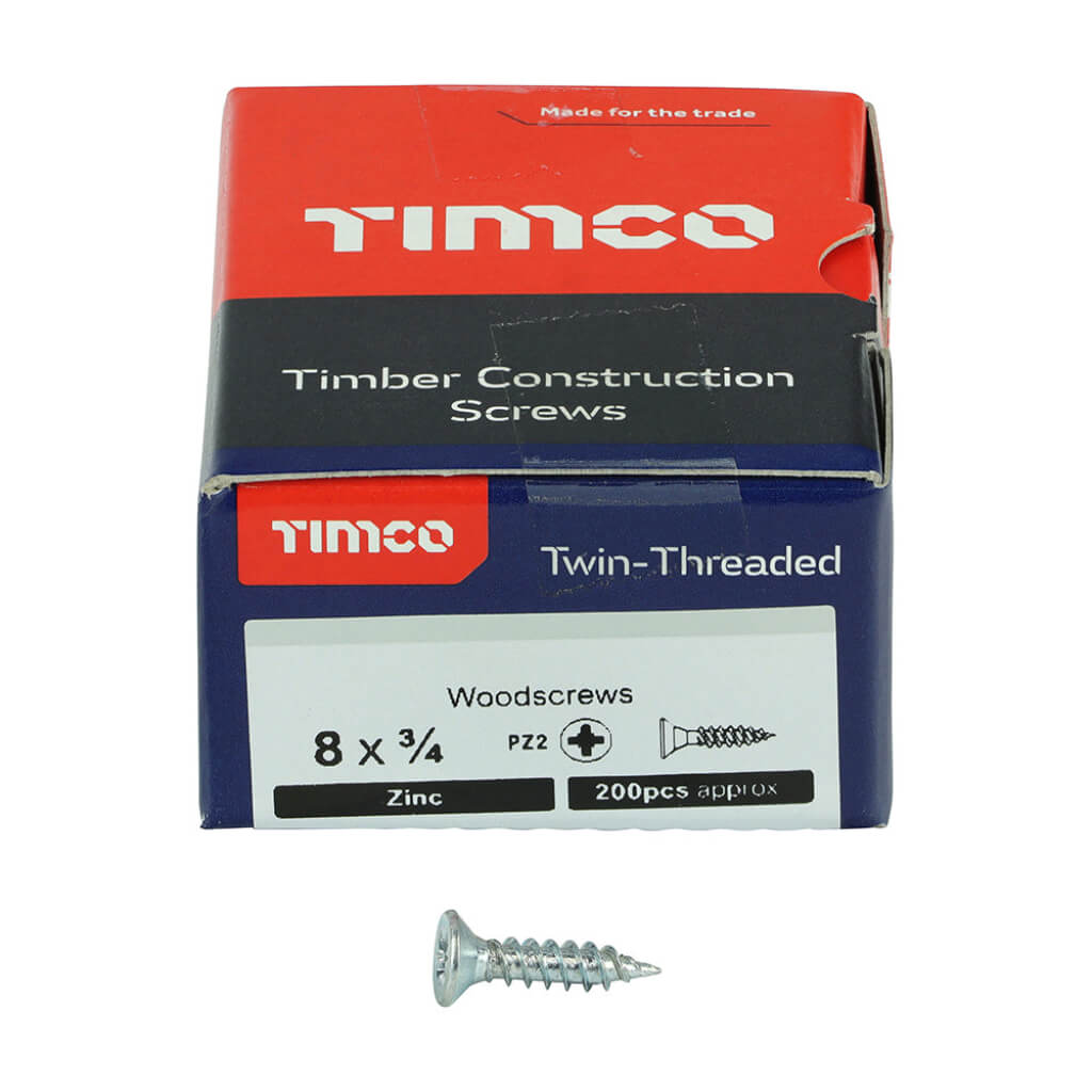 3/4" x 8 Twin-Threaded Woodscrews (box of 200)