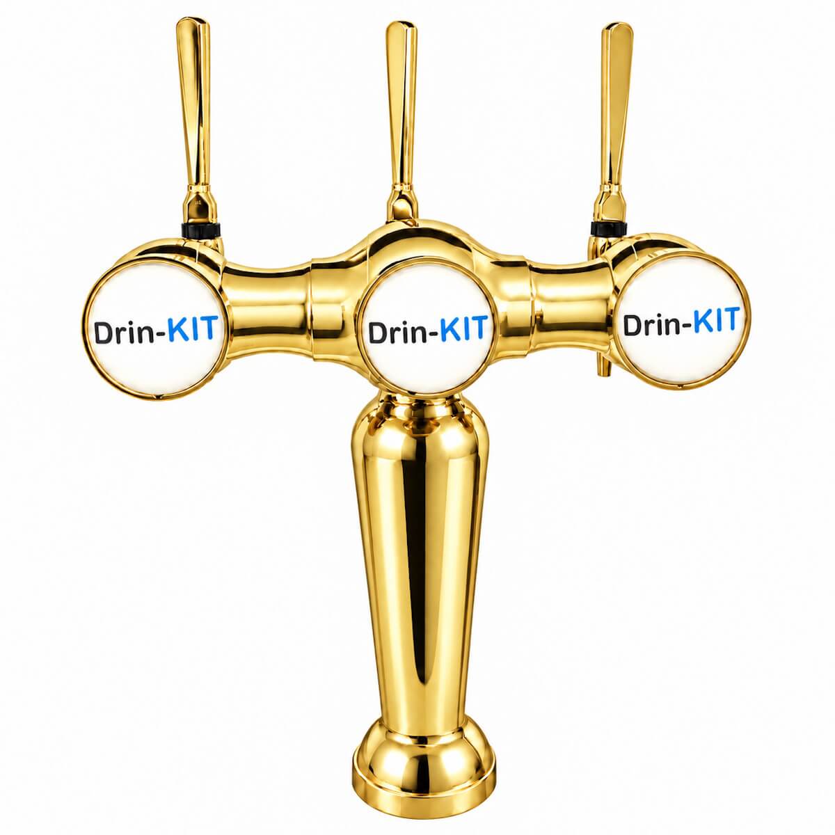 Parisienne 3-Way Beer Tower – 3 Tap Draught Beer Font golden with taps
