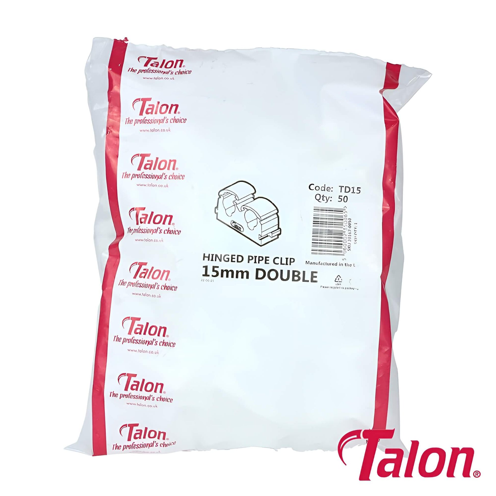 Double Hinged Clip - White - TD15 15mm